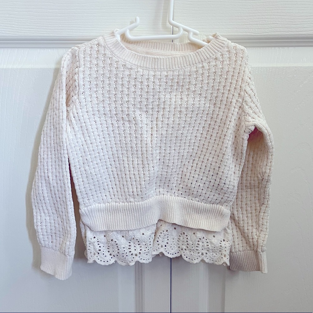 EEUC BABY GAP TODDLER 3T CREAMY WHITE EYELET SWEATER WITH RUFFLES